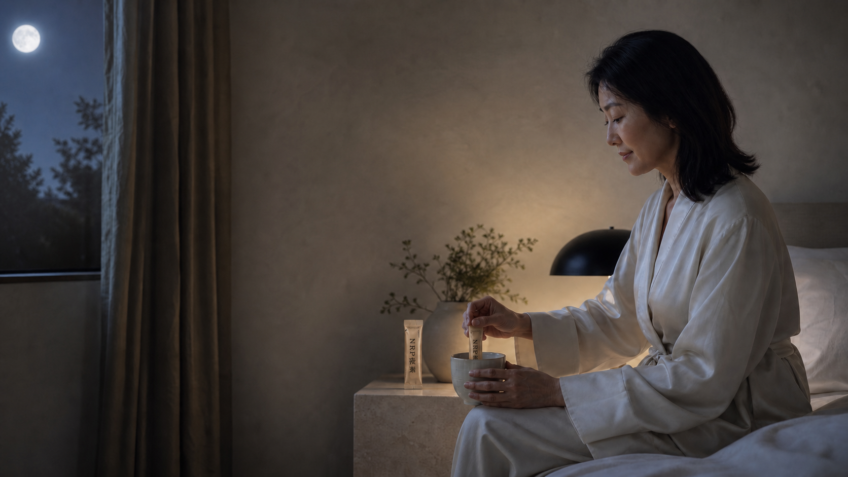 熟龄女性在夜间冲泡 NRP 夜素